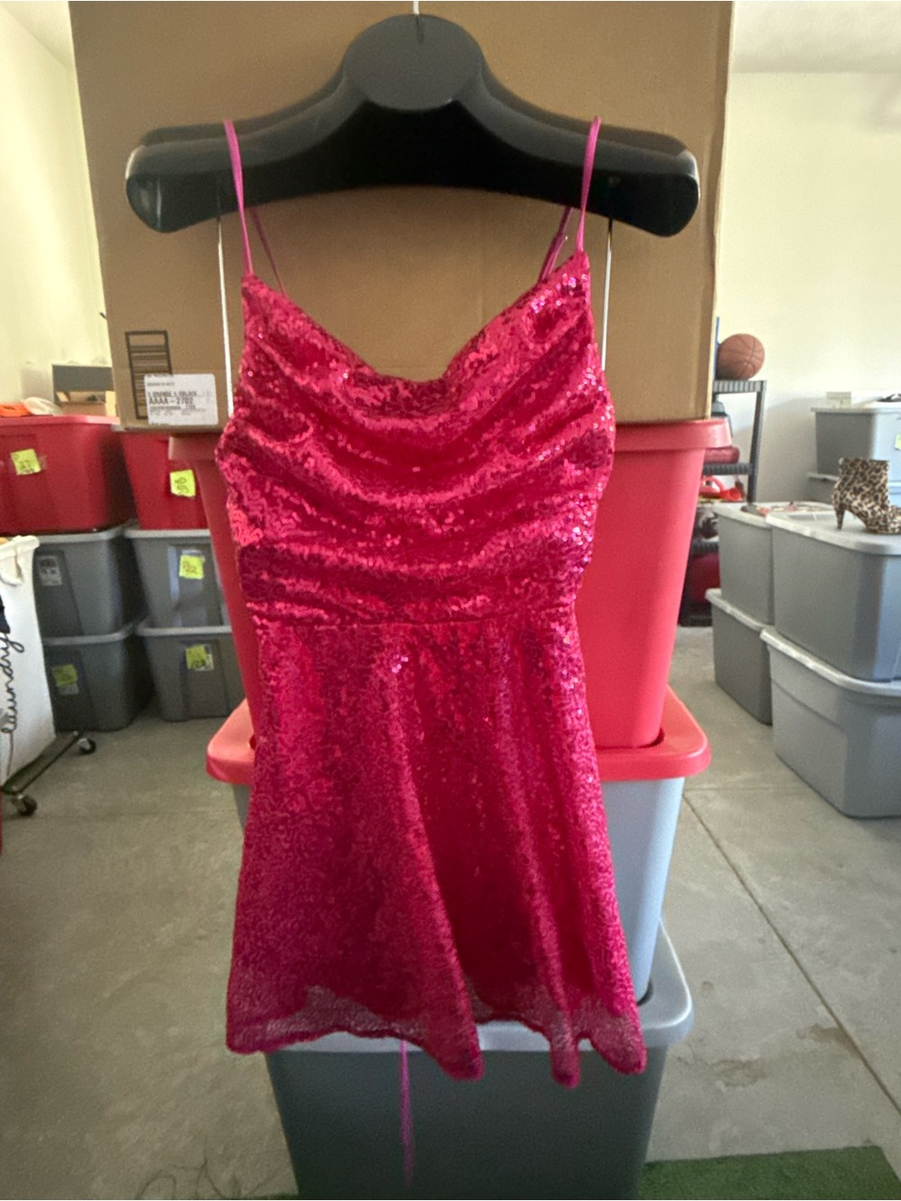 Sparkling Hot Pink Sequin Cowl Neck Slip Dress p44